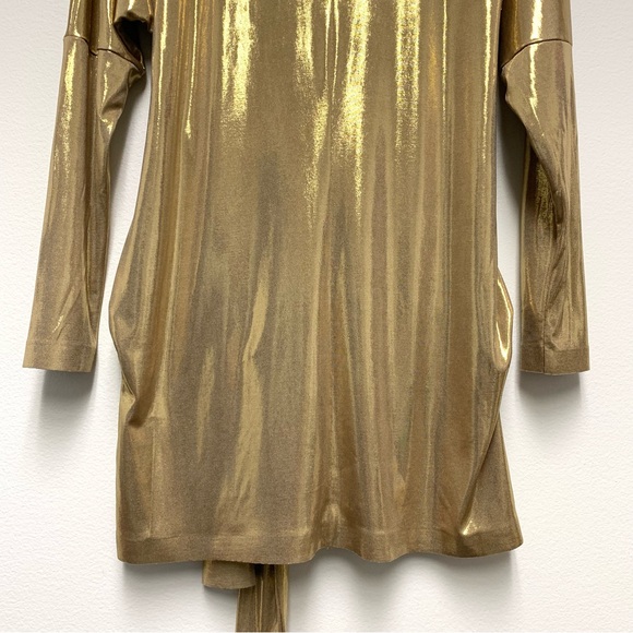 Norma Kamali TY Tie Front NK Shirt Mini Dress Size Small Gold Metallic NWOT $185 - Picture 12 of 14